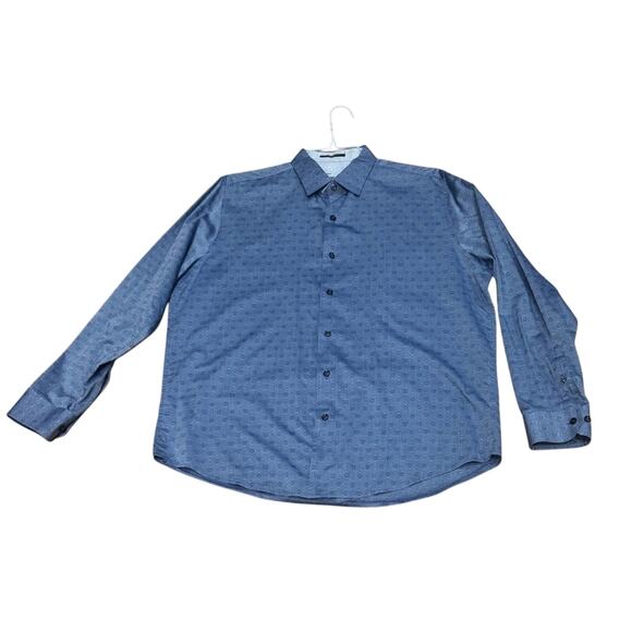 Tasso Elba Men’s Large Blue Diamond Tile Supima Cotton button down Dress Shirt - Picture 3 of 9